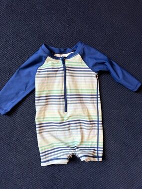 RuggedButts coastal stripe bathing suit 6-12 months like new